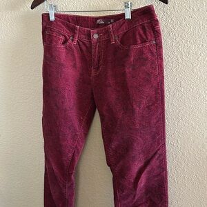 PRANA size 8 LIKE NEW corduroy red burgundy paisley pants
